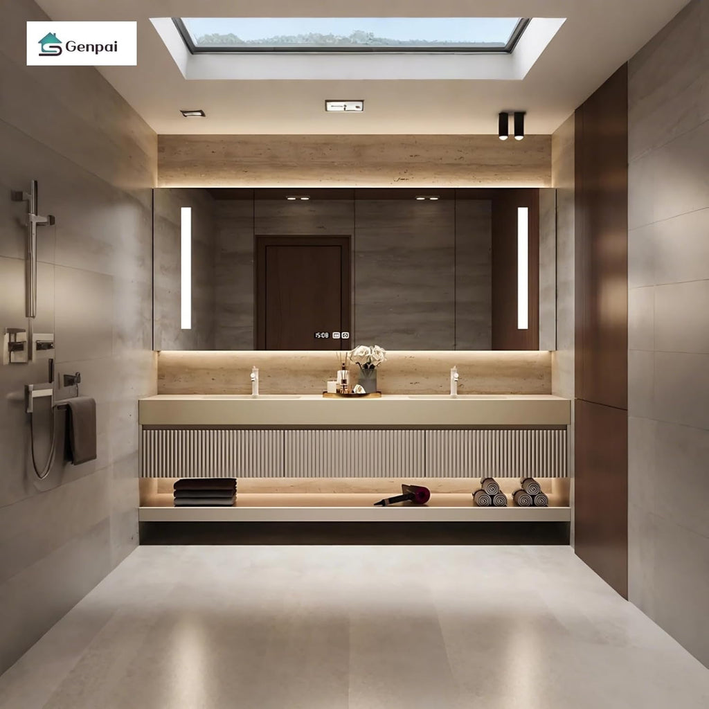 Genpai 88" Modern Floating Bathroom Vanity with Double Sinks | Smart LED Mirror & Defog System | Wall-Mounted Storage