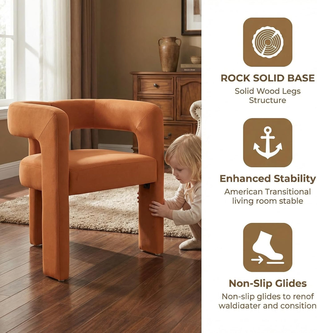 VESCASA Modern Barrel Dining Chairs Set of 6 | Orange Velvet Open-Back Upholstered Armchairs with Wood Legs