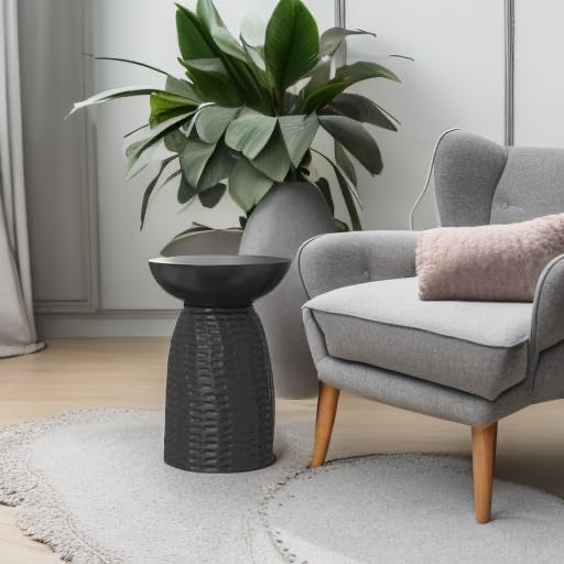 SIMPLIHOME Boyd 13” Solid Mango Wood End Table | Handcrafted Round Black Accent Table (Assembled)