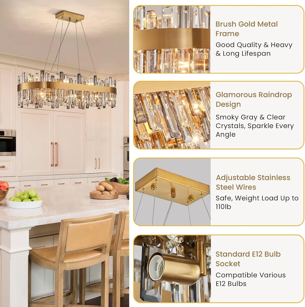 Siljoy 16-Light Modern Crystal Chandelier | Luxury Brushed Gold Raindrop Pendant Light (35.4″)