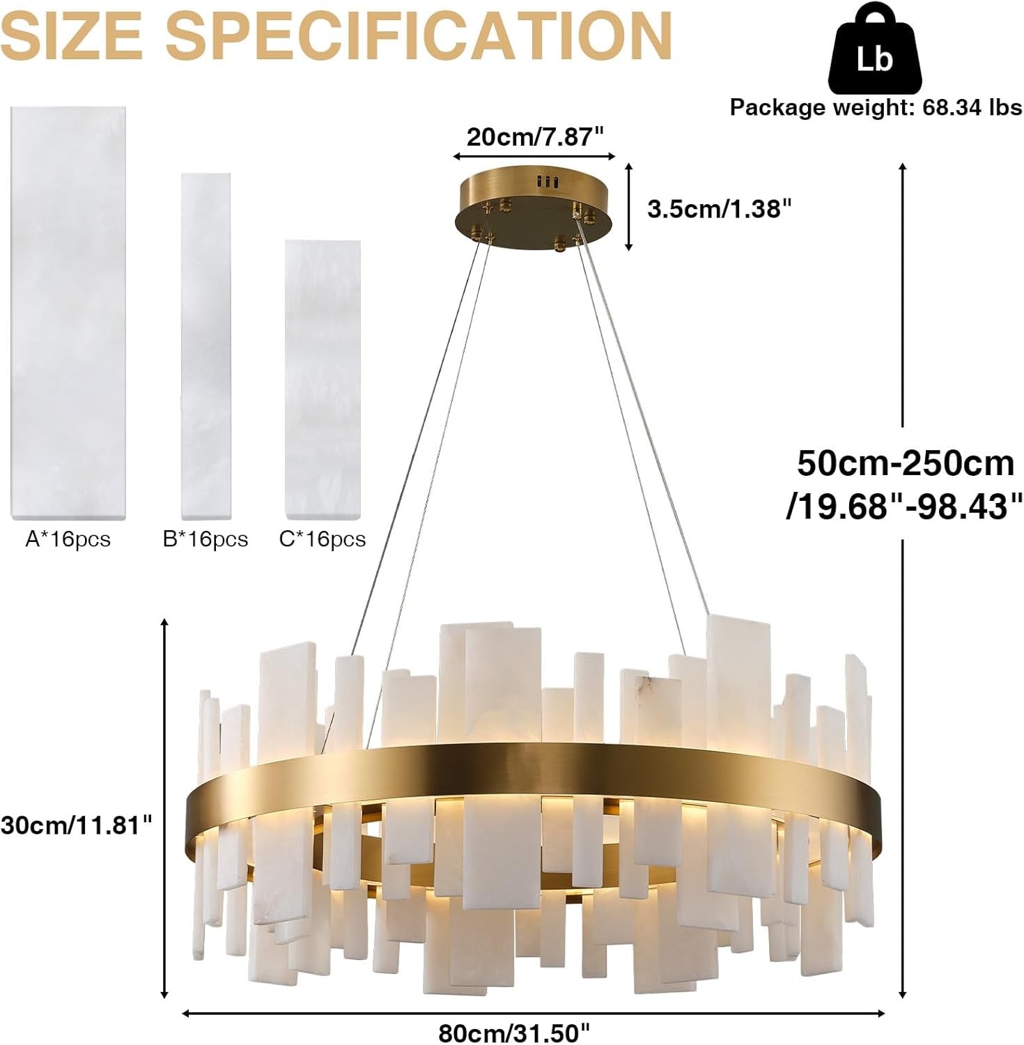 31.5” Alabaster Round Chandelier | Natural Spanish Stone Modern Luxury Ceiling Light
