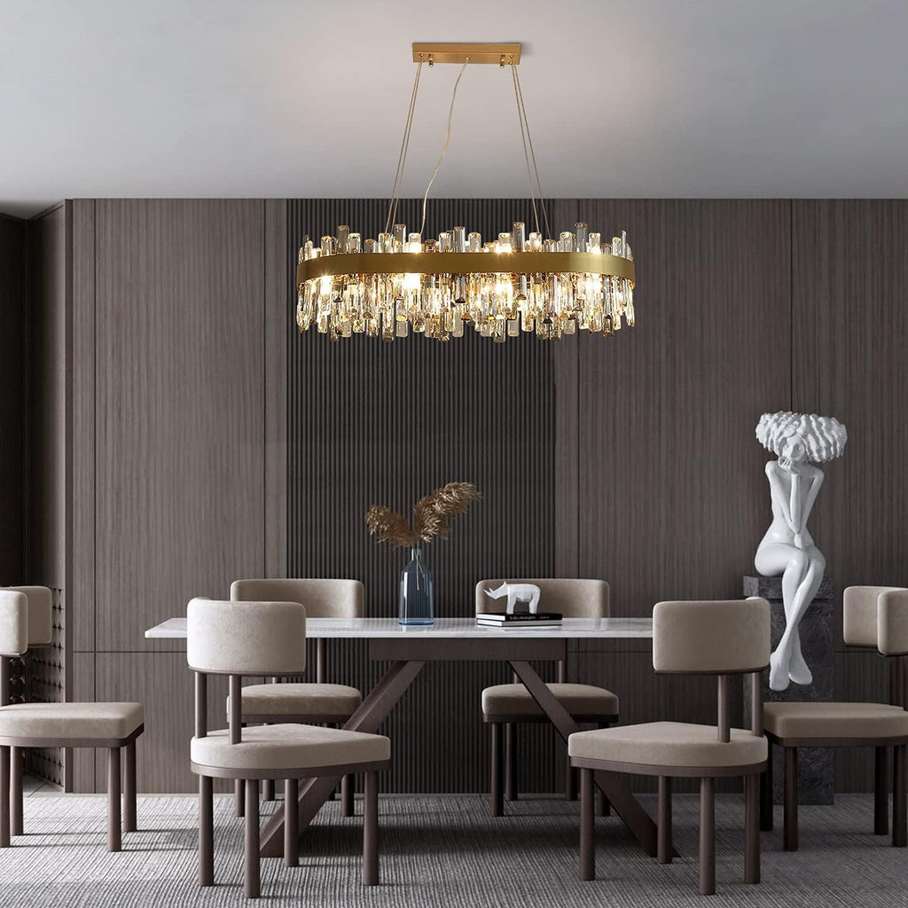 Siljoy 16-Light Modern Crystal Chandelier | Luxury Brushed Gold Raindrop Pendant Light (35.4″)