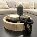 HMASYO Black Wood Chain Link Decor | 5-Link Wooden Sculptural Coffee Table Accent
