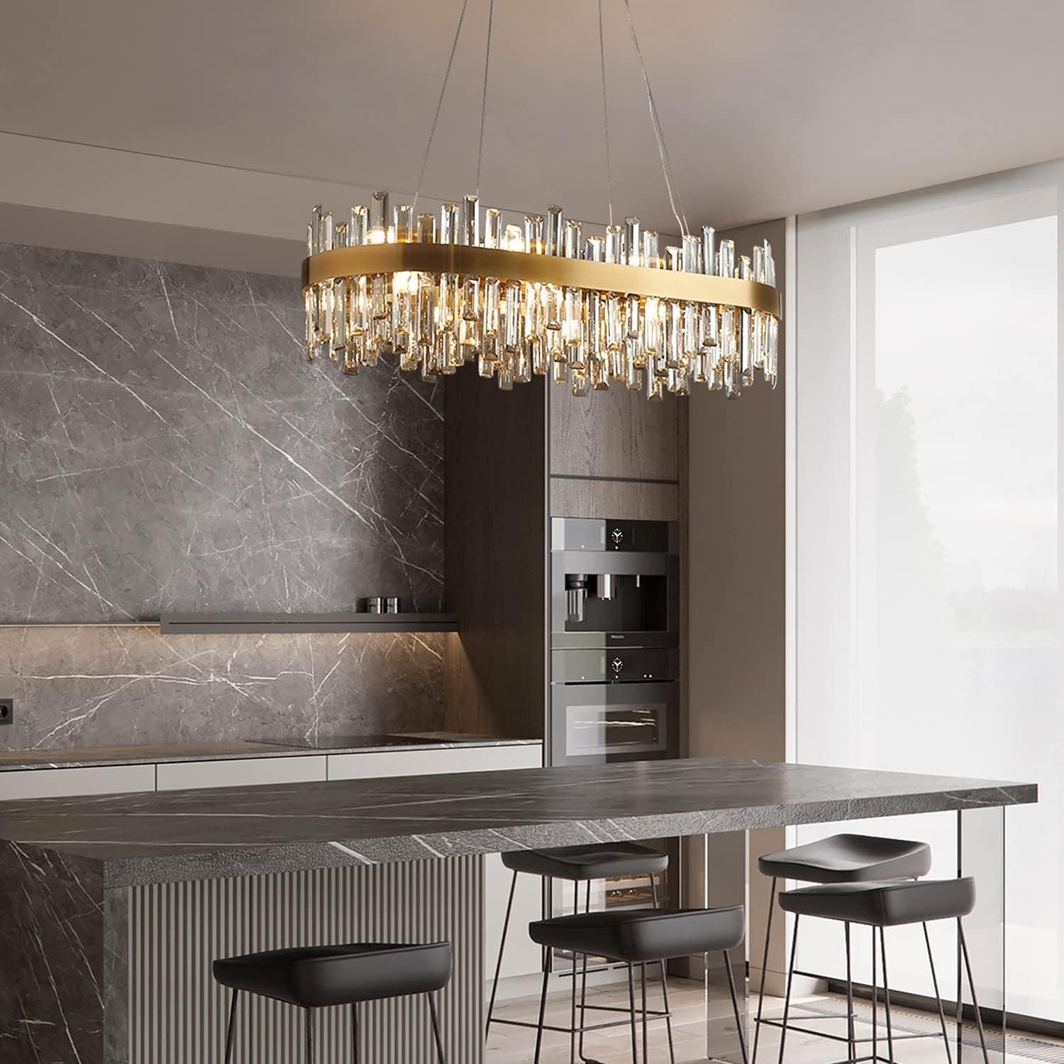 Siljoy 16-Light Modern Crystal Chandelier | Luxury Brushed Gold Raindrop Pendant Light (35.4″)