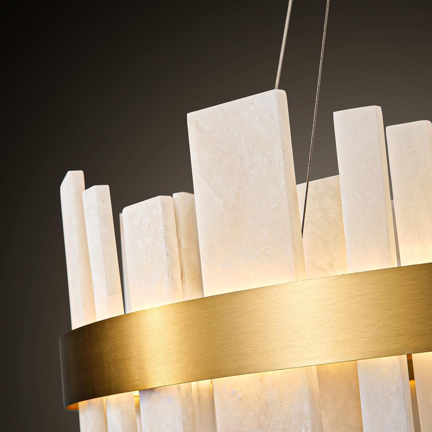 31.5” Alabaster Round Chandelier | Natural Spanish Stone Modern Luxury Ceiling Light