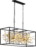 Vezzio 8-Light Black & Gold Rectangular Crystal Chandelier | Modern Farmhouse Pendant Light (38.5″)