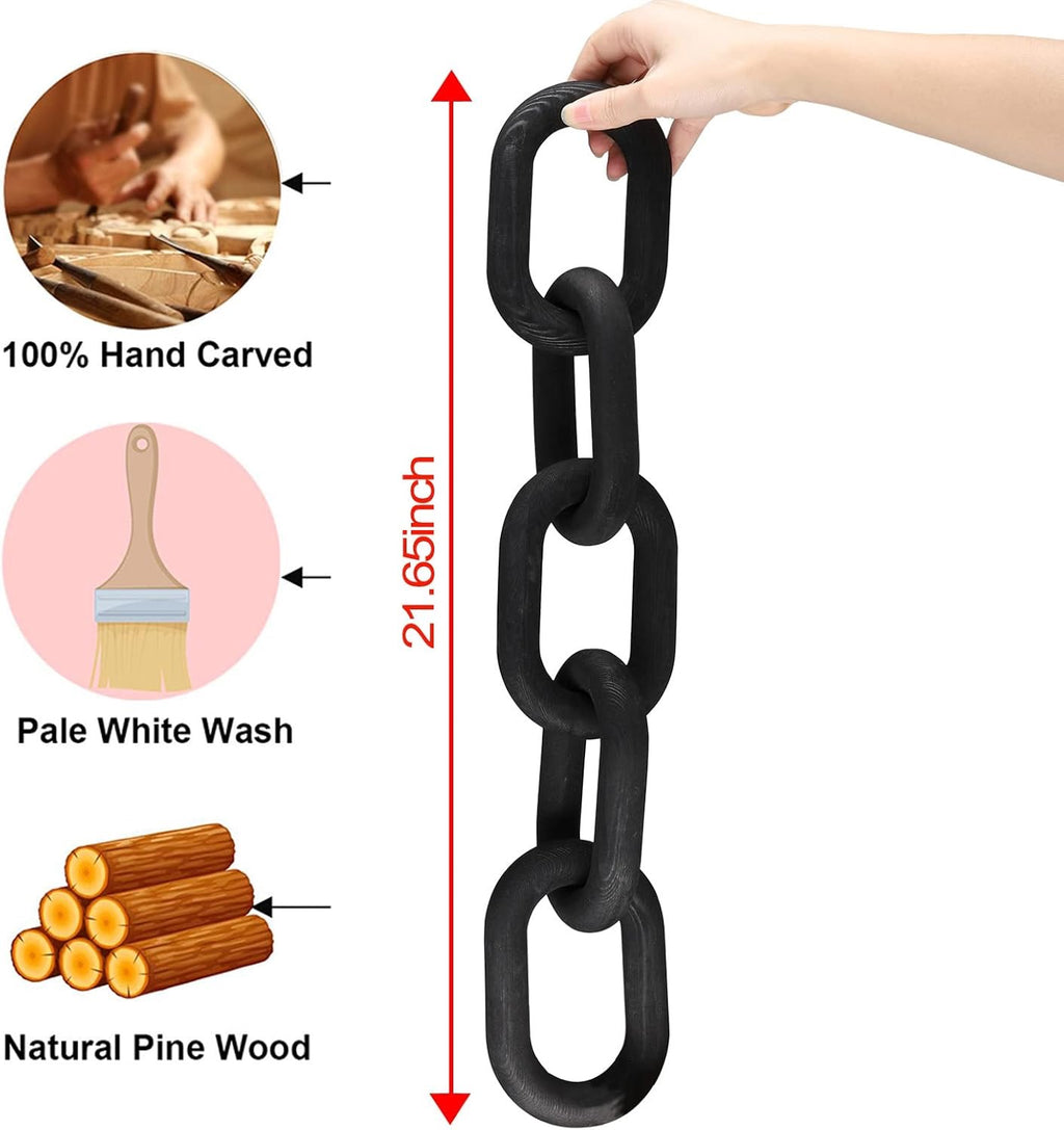 HMASYO Black Wood Chain Link Decor | 5-Link Wooden Sculptural Coffee Table Accent