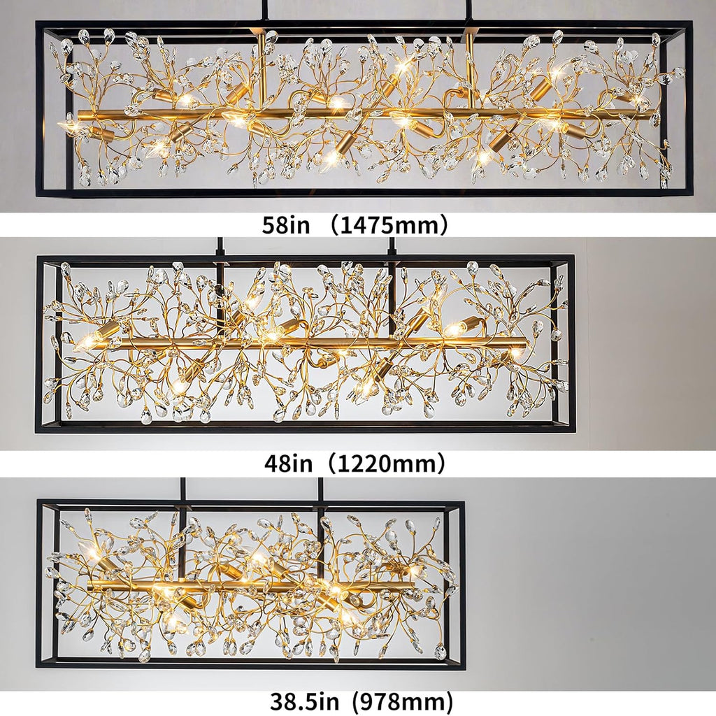 Vezzio 8-Light Black & Gold Rectangular Crystal Chandelier | Modern Farmhouse Pendant Light (38.5″)