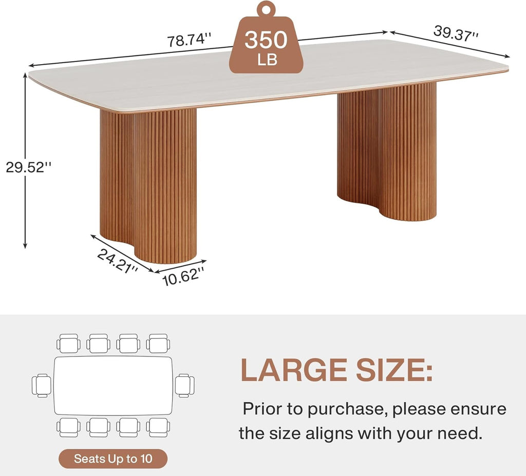 Tribesigns 78.7" Sintered Stone Dining Table | Luxury Mid-Century Dining Table for 8–10