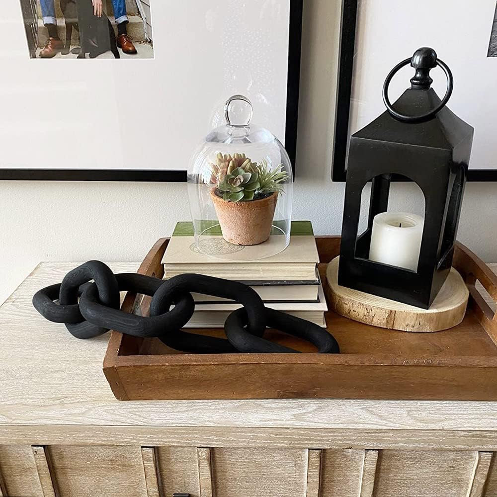 HMASYO Black Wood Chain Link Decor | 5-Link Wooden Sculptural Coffee Table Accent