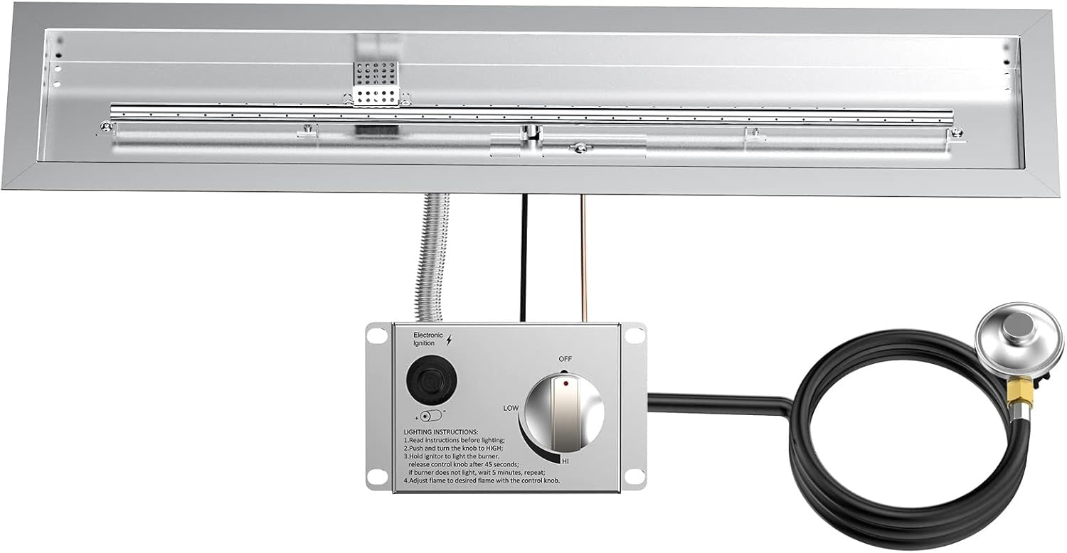 Skyflame 36-Inch Linear Propane Fire Pit Burner Kit – Stainless Steel Drop-In Burner with Electronic Ignition