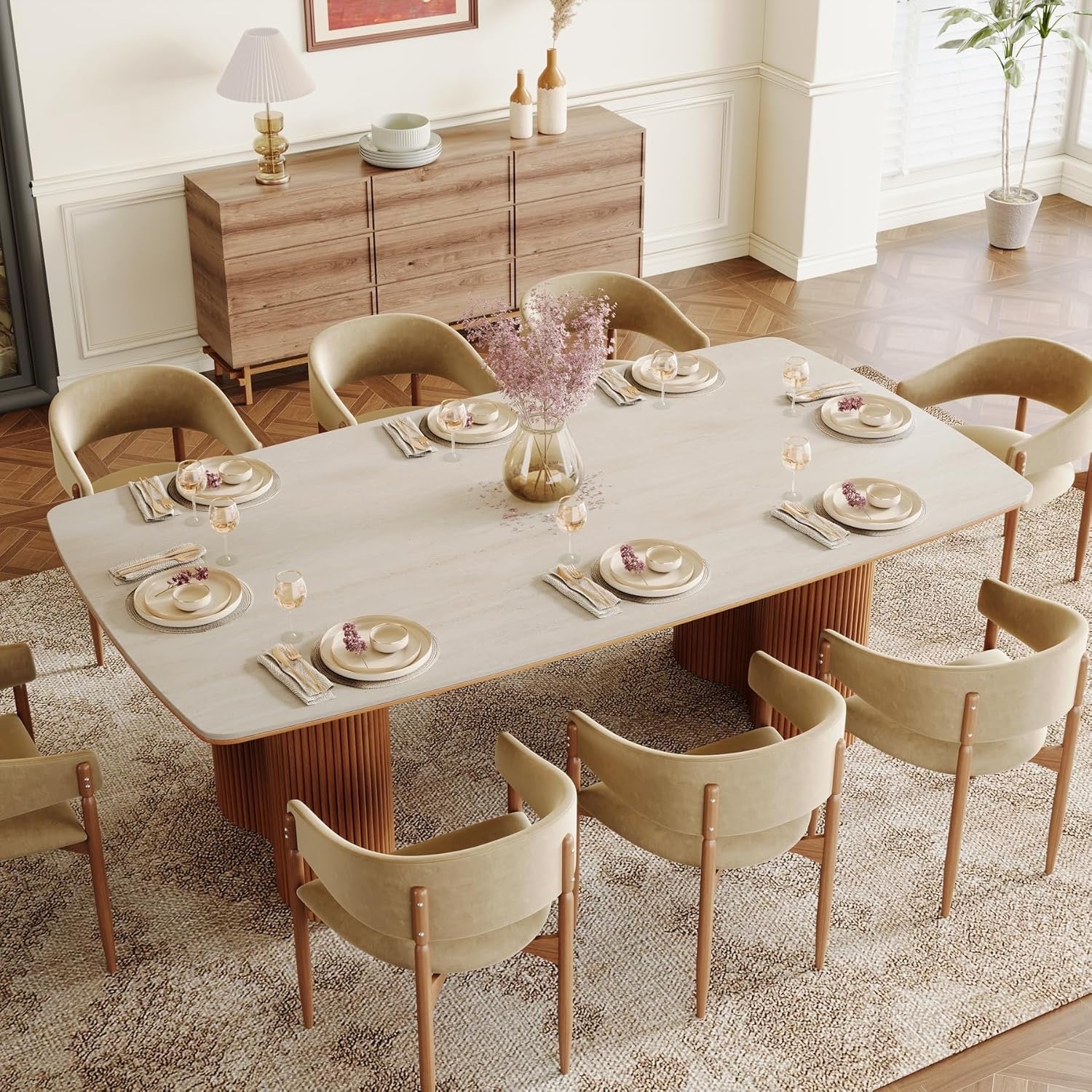 Tribesigns 78.7" Sintered Stone Dining Table | Luxury Mid-Century Dining Table for 8–10