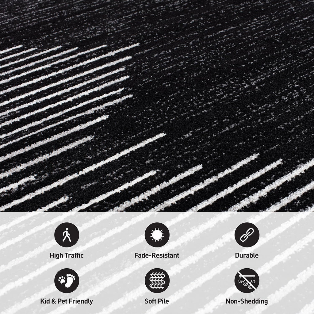 Rugshop Bohemian Stripe Runner Rug | Black 2' x 10' Stain-Resistant Runner