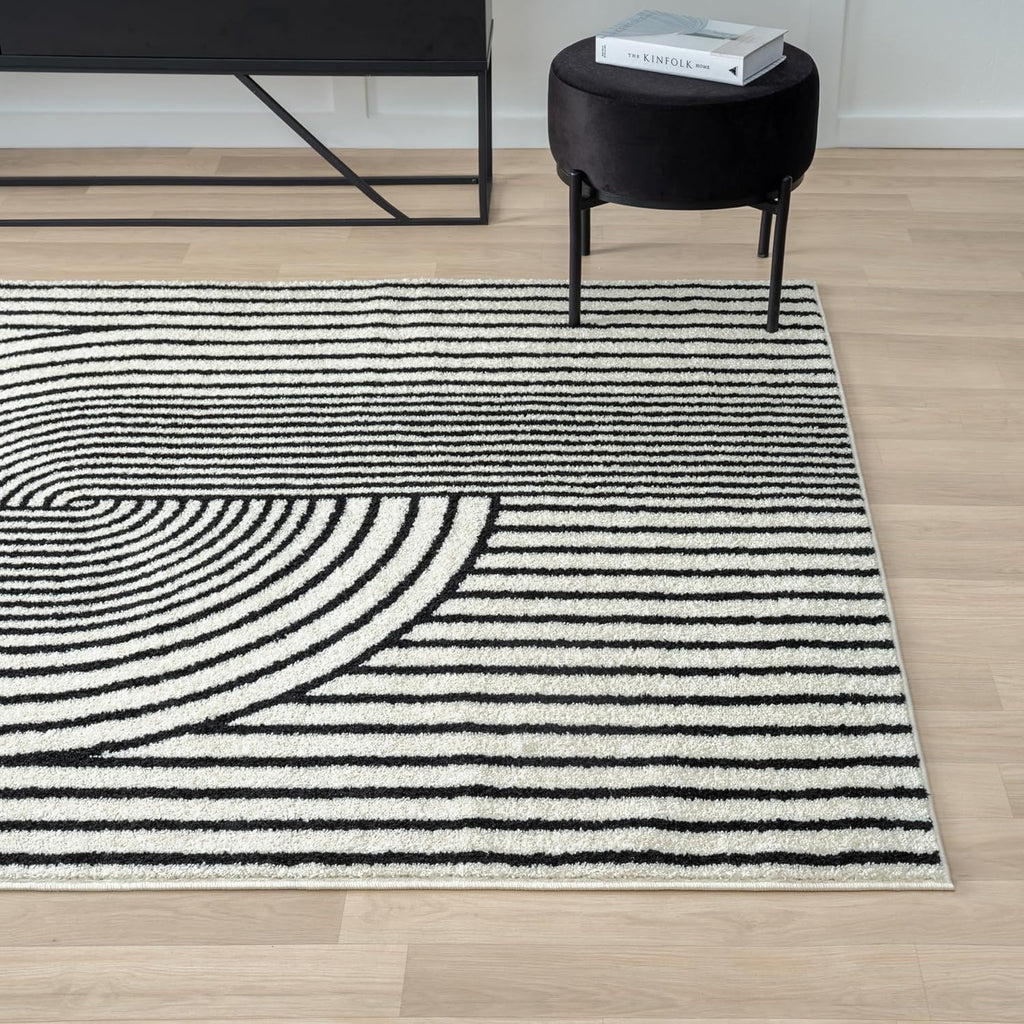 Abani Nuevo Collection Area Rug (5' × 8') | Mid-Century Black & Ivory Arch Design