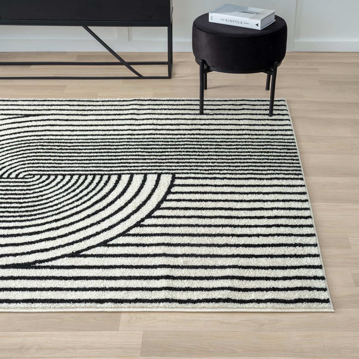 Abani Nuevo Collection Area Rug (5' × 8') | Mid-Century Black & Ivory Arch Design