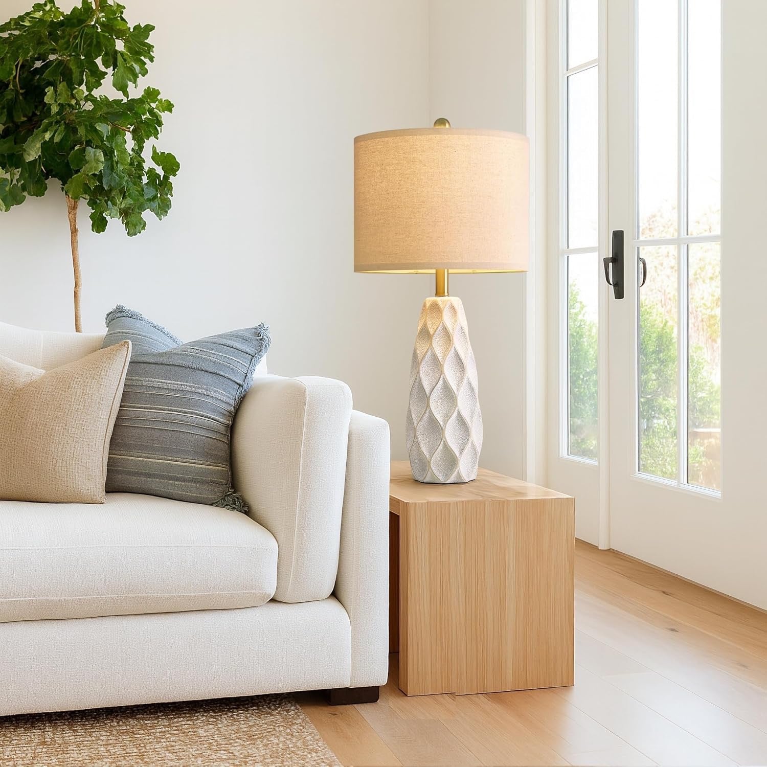 27.5″ Ceramic Table Lamps (Set of 2) | Modern Boho Bedside & Living Room Lamps (White)