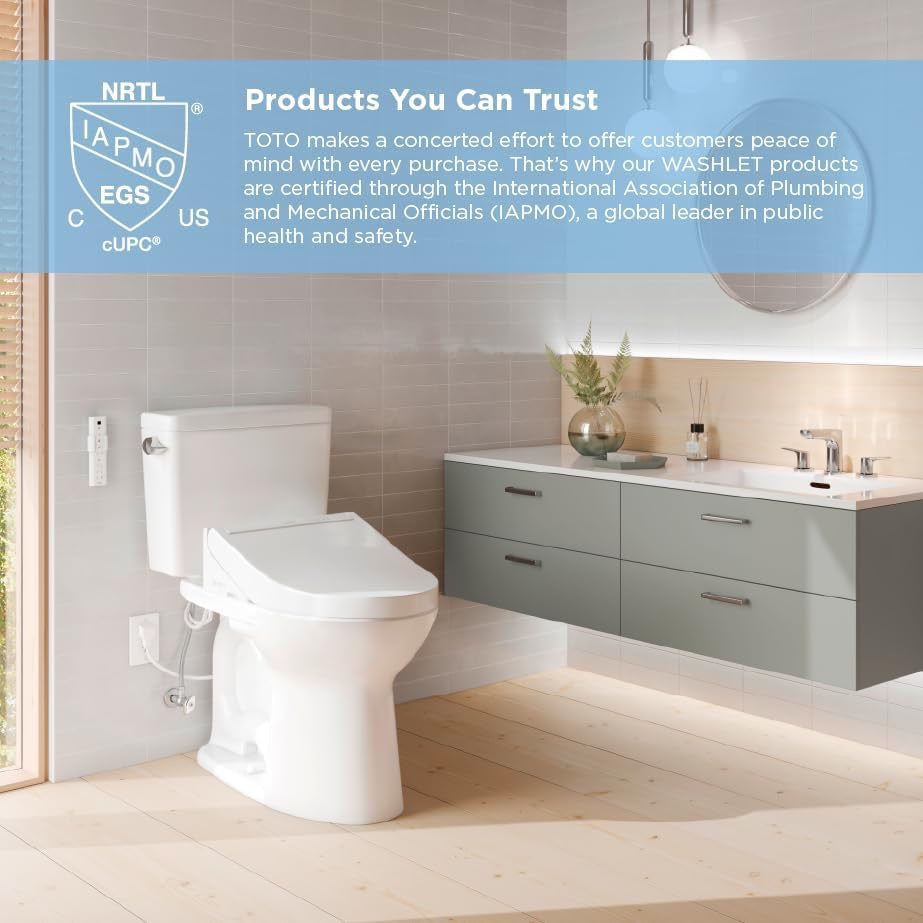 TOTO® WASHLET® S2 Electronic Bidet Toilet Seat SW3346#01 | Instantaneous Heating, PREMIST & EWATER+ (Elongated, Cotton White)
