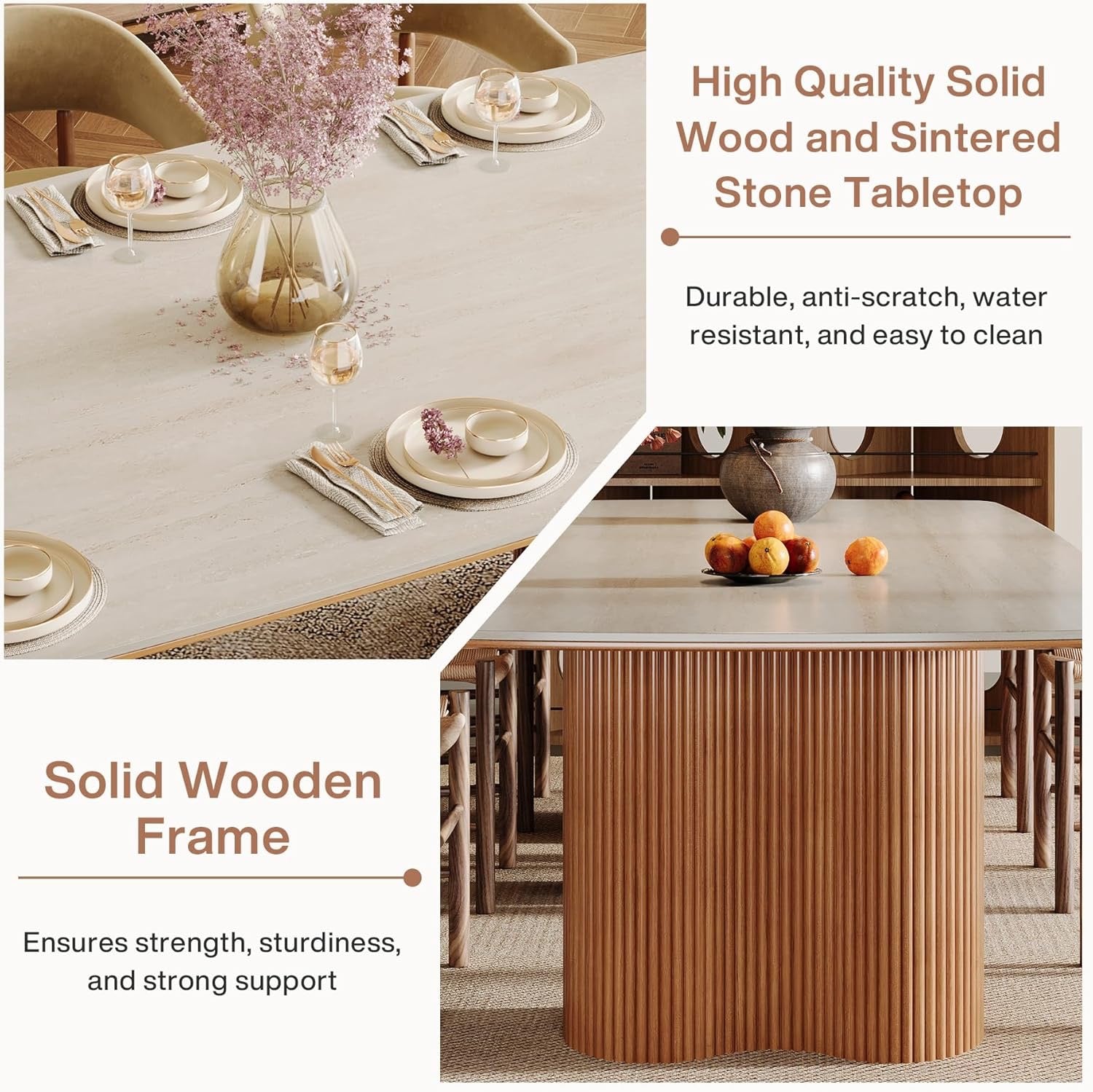 Tribesigns 78.7" Sintered Stone Dining Table | Luxury Mid-Century Dining Table for 8–10