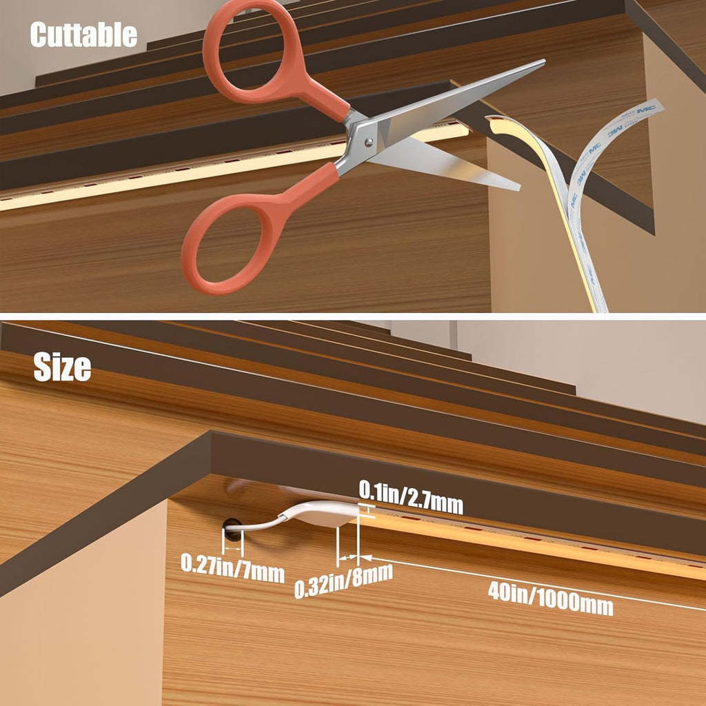 Intelligent Motion-Triggered LED Stair Lighting Kit | 40” Cuttable Warm White LED Strip Lights for 16 Stairs