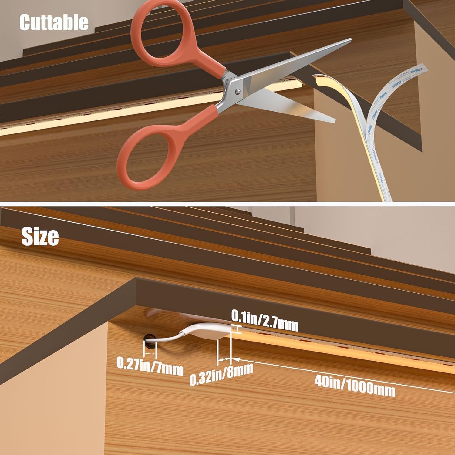 Intelligent Motion-Triggered LED Stair Lighting Kit | 40” Cuttable Warm White LED Strip Lights for 16 Stairs