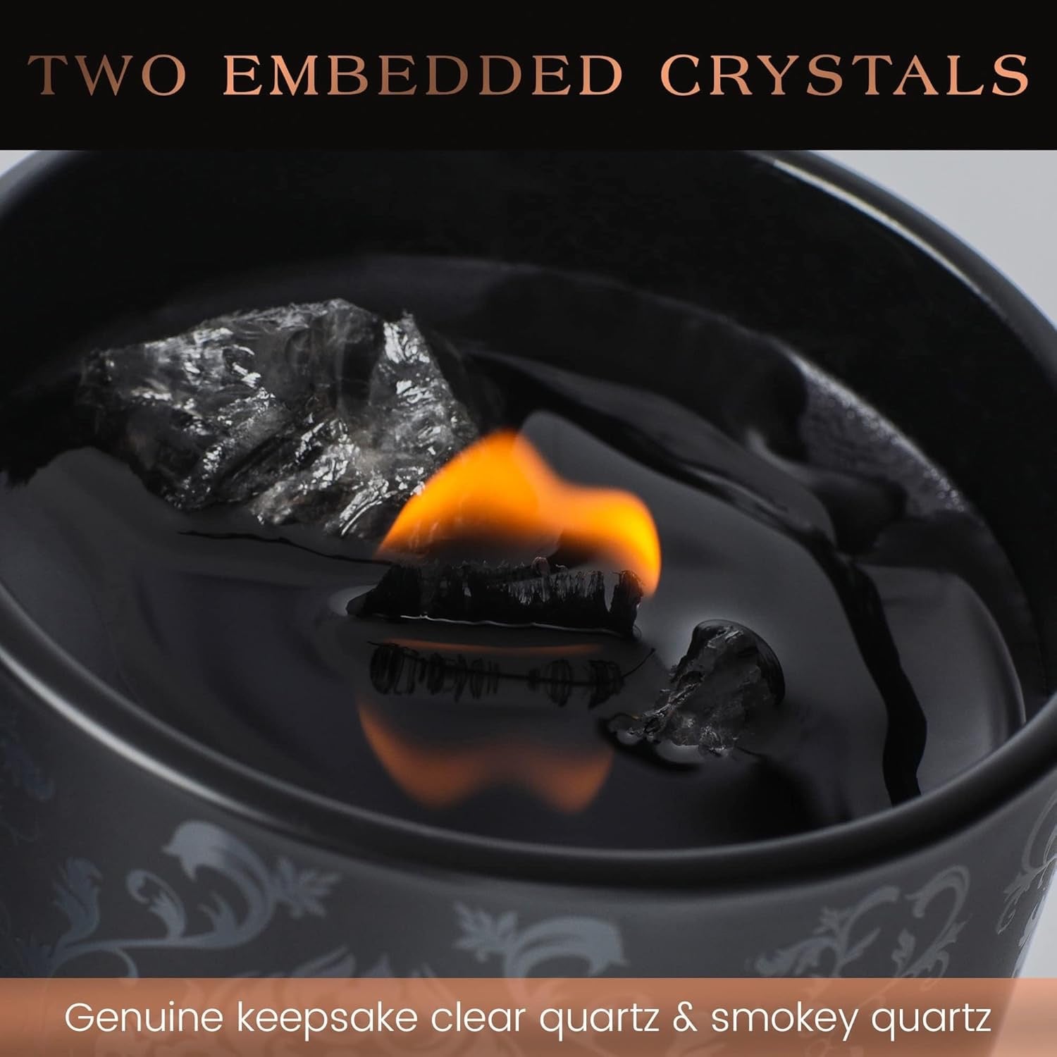 Black Orchid & Pine Moss Crystal Candle | Luxury Soy Blend Candle with Smoky & Clear Quartz, Wood Wick