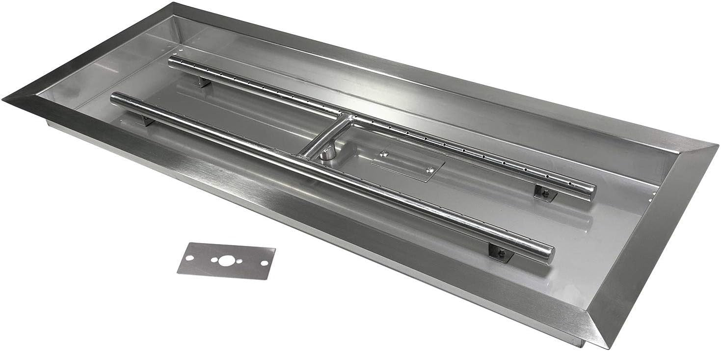 Celestial 30 x 10 Inch Drop-In Fire Pit Pan with Burner – Stainless Steel DIY Gas Fire Pit Insert