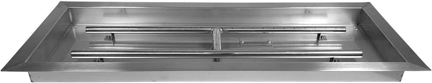 Celestial 30 x 10 Inch Drop-In Fire Pit Pan with Burner – Stainless Steel DIY Gas Fire Pit Insert