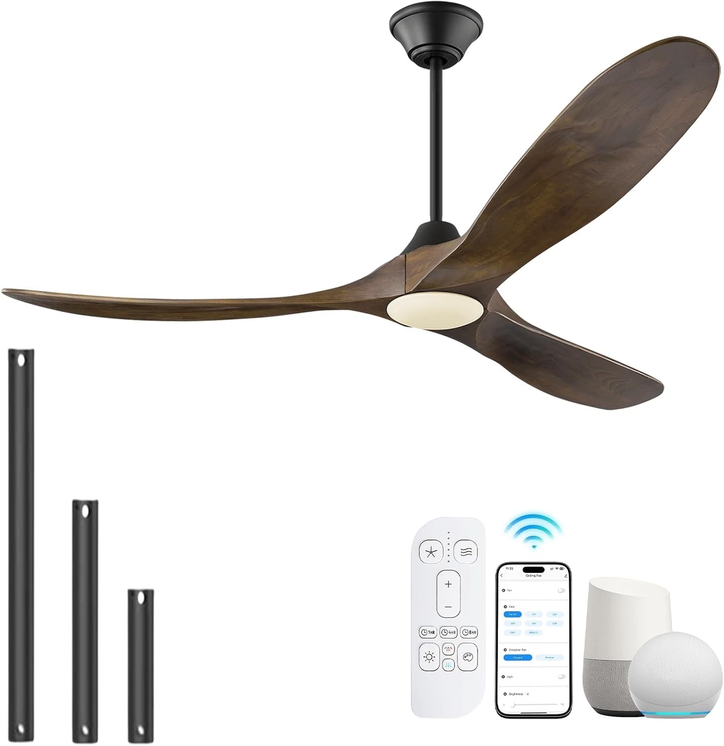 60″ Outdoor Ceiling Fan with Light | Damp-Rated Patio & Porch Fan with Remote & Smart Control