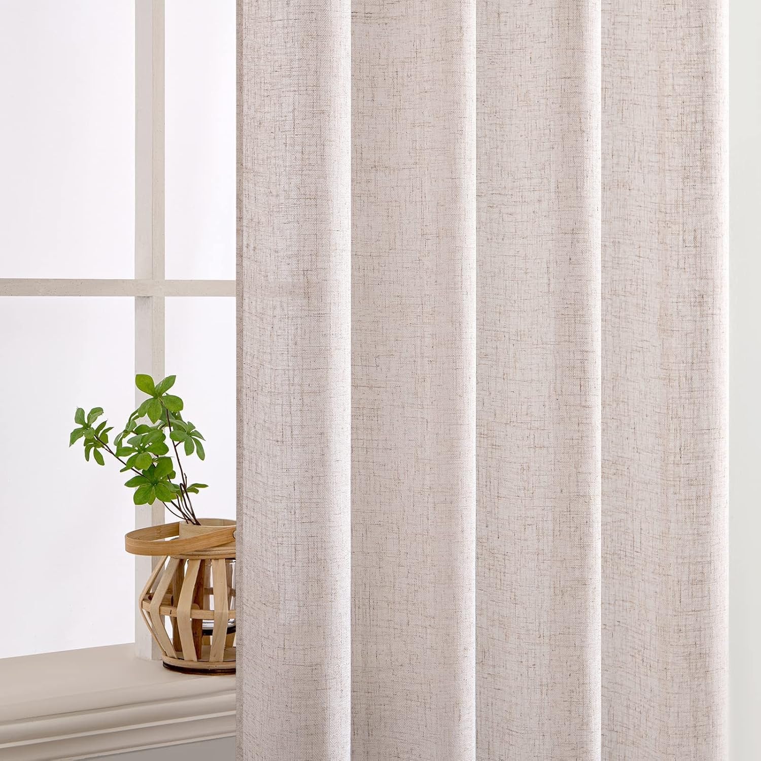 MIULEE Natural White Linen Curtains – 90-Inch Semi-Sheer Light Filtering Drapes for Living Room & Bedroom