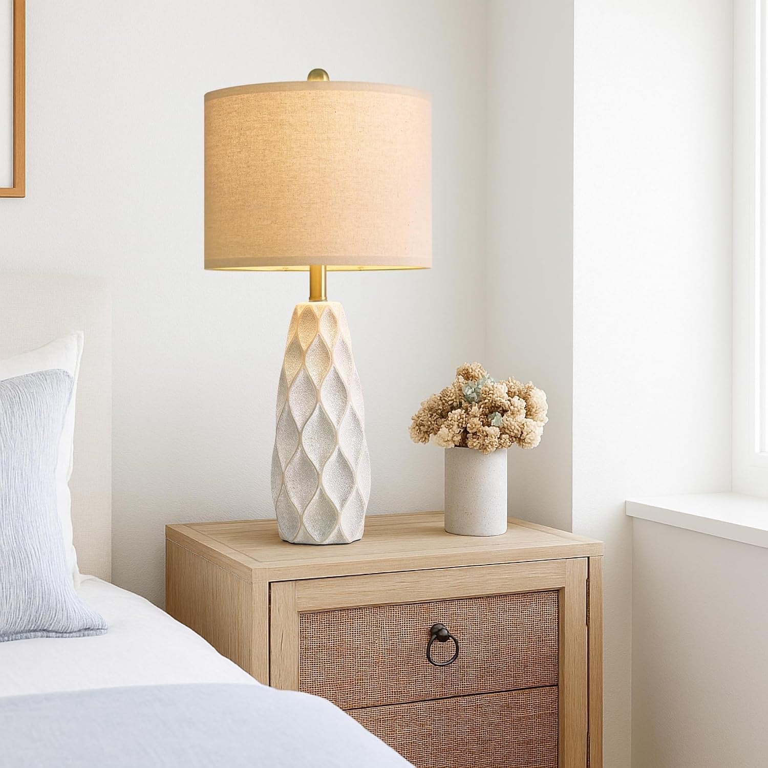 27.5″ Ceramic Table Lamps (Set of 2) | Modern Boho Bedside & Living Room Lamps (White)