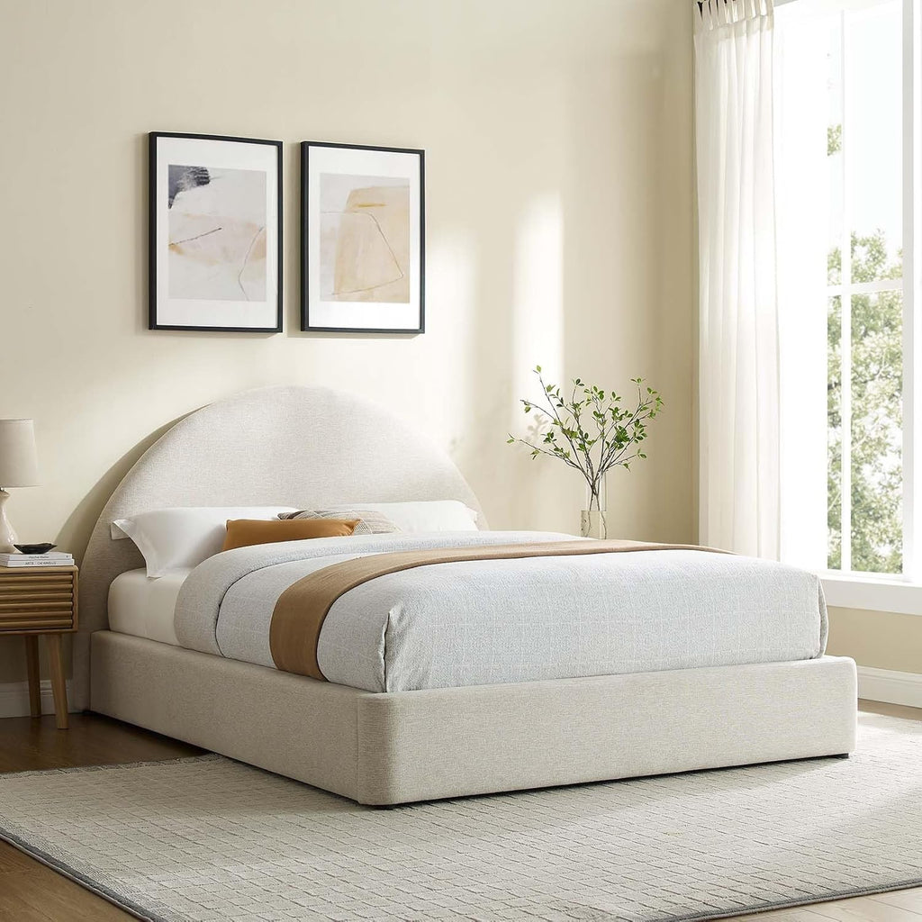 Modway Keynote King Upholstered Platform Bed | Curved Alabaster Velvet Cloud Frame