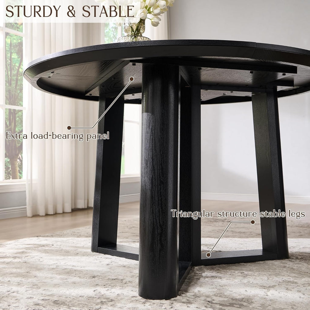 OKD 47" Round Dining Table | Light Tree Knot Finish Pedestal Dining Table