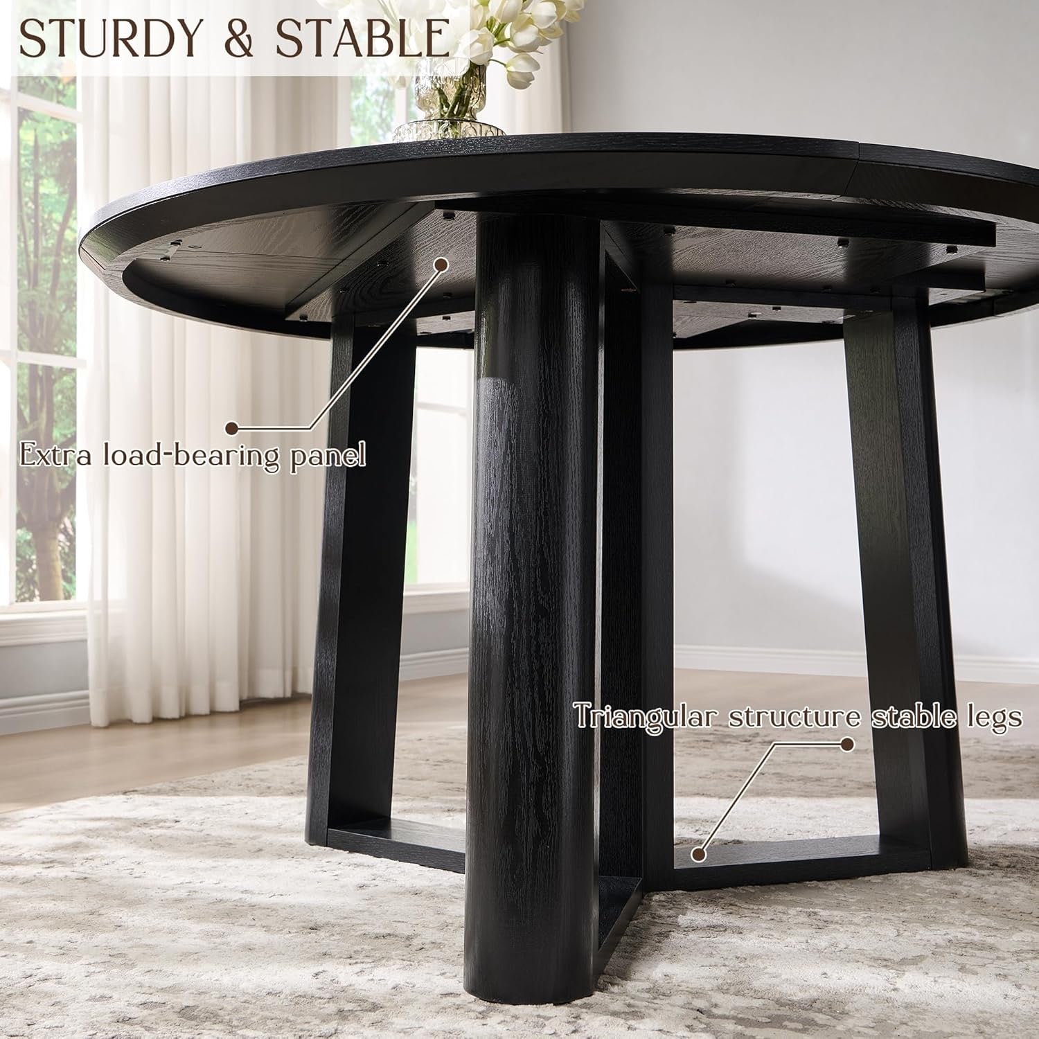 OKD 47" Round Dining Table | Light Tree Knot Finish Pedestal Dining Table