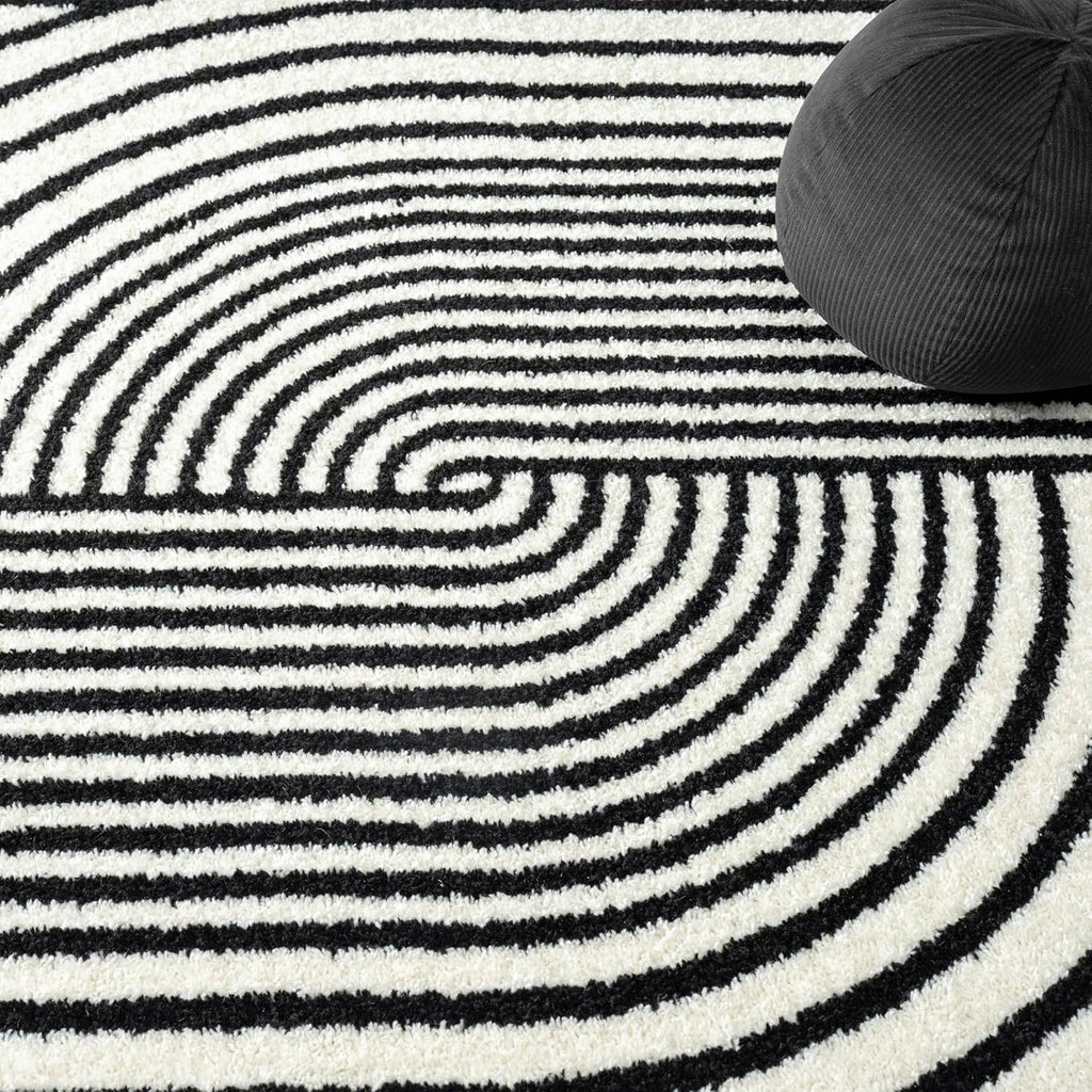 Abani Nuevo Collection Area Rug (5' × 8') | Mid-Century Black & Ivory Arch Design