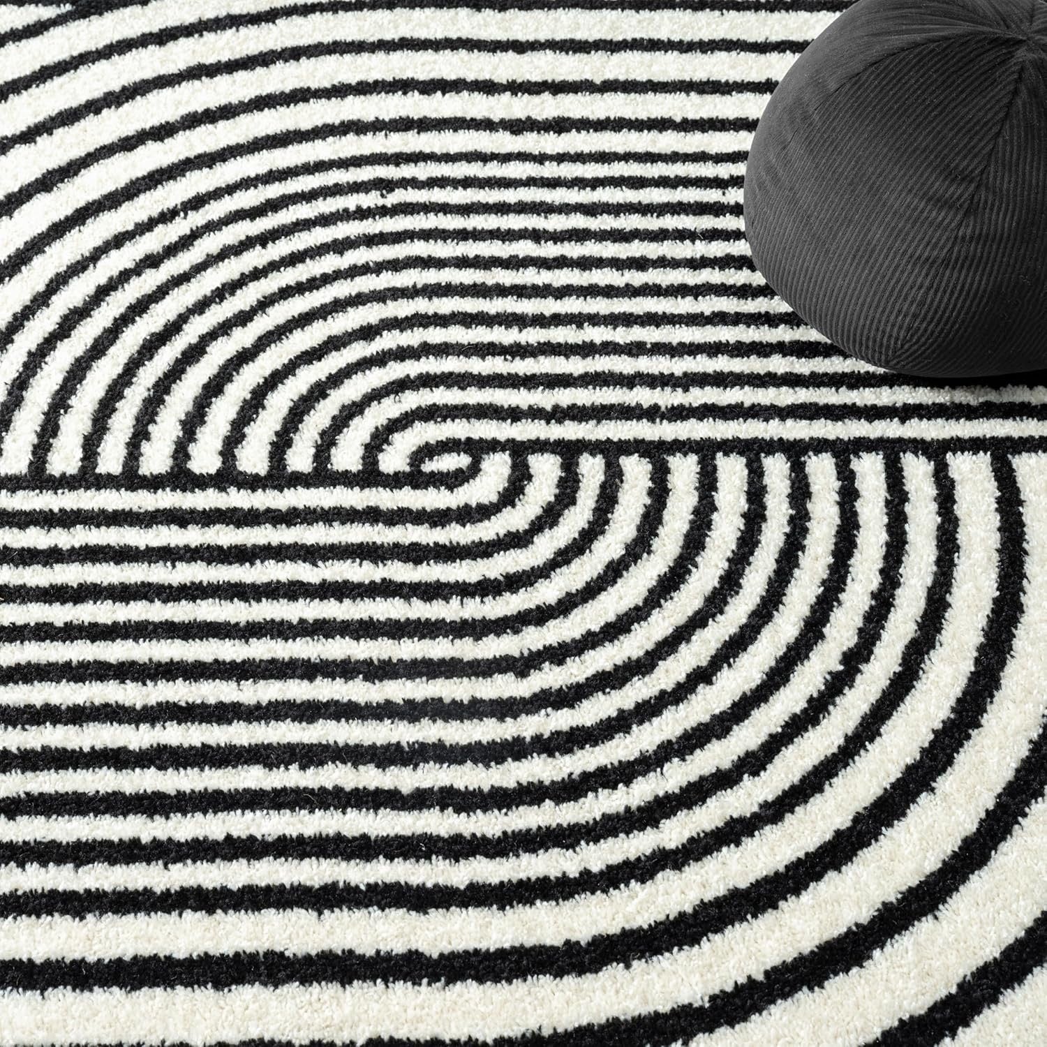 Abani Nuevo Collection Area Rug (5' × 8') | Mid-Century Black & Ivory Arch Design