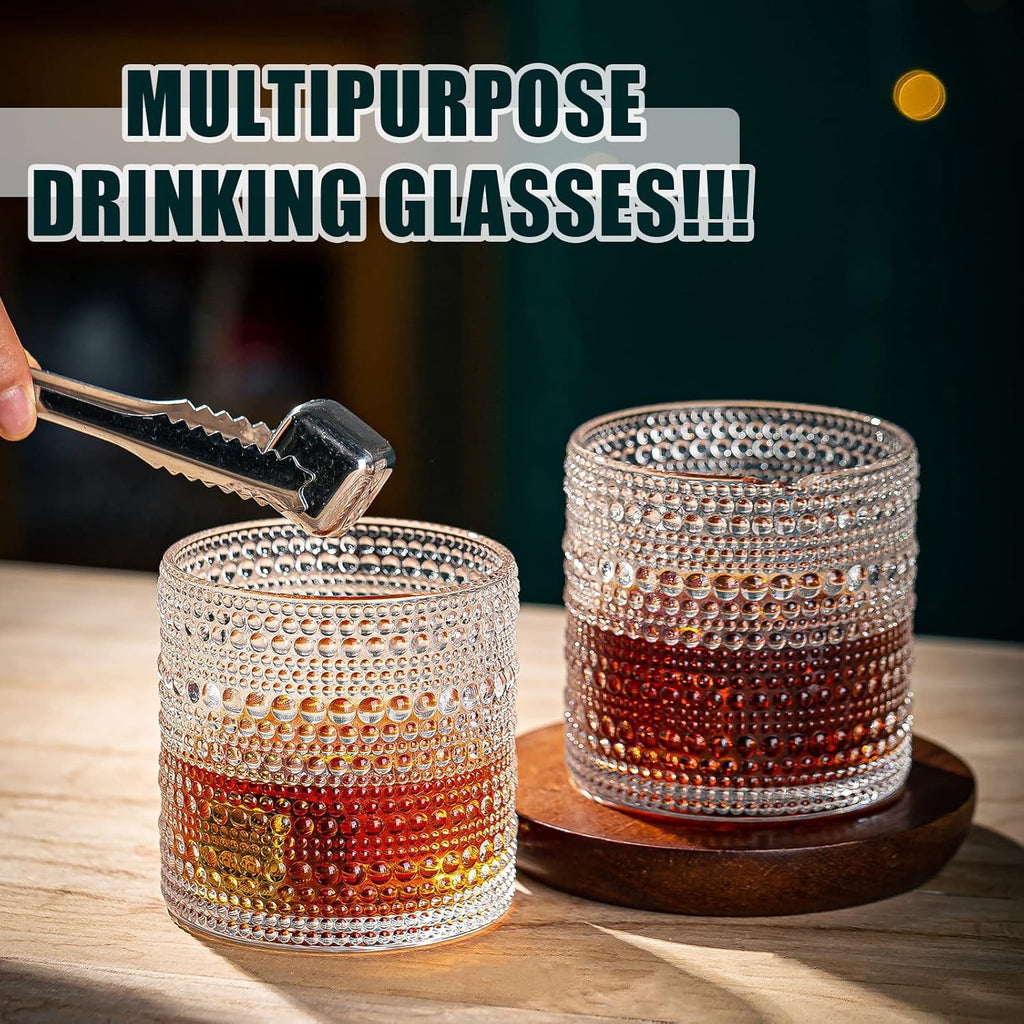 Hobnail Drinking Glasses Set (8-Piece) | Embossed 12oz Highball & Rocks Cocktail Glassware