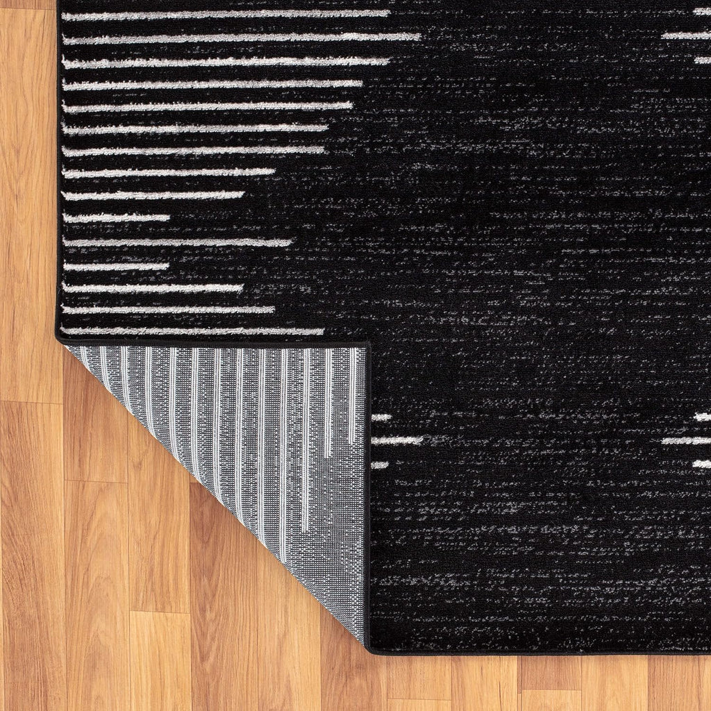 Rugshop Bohemian Stripe Runner Rug | Black 2' x 10' Stain-Resistant Runner