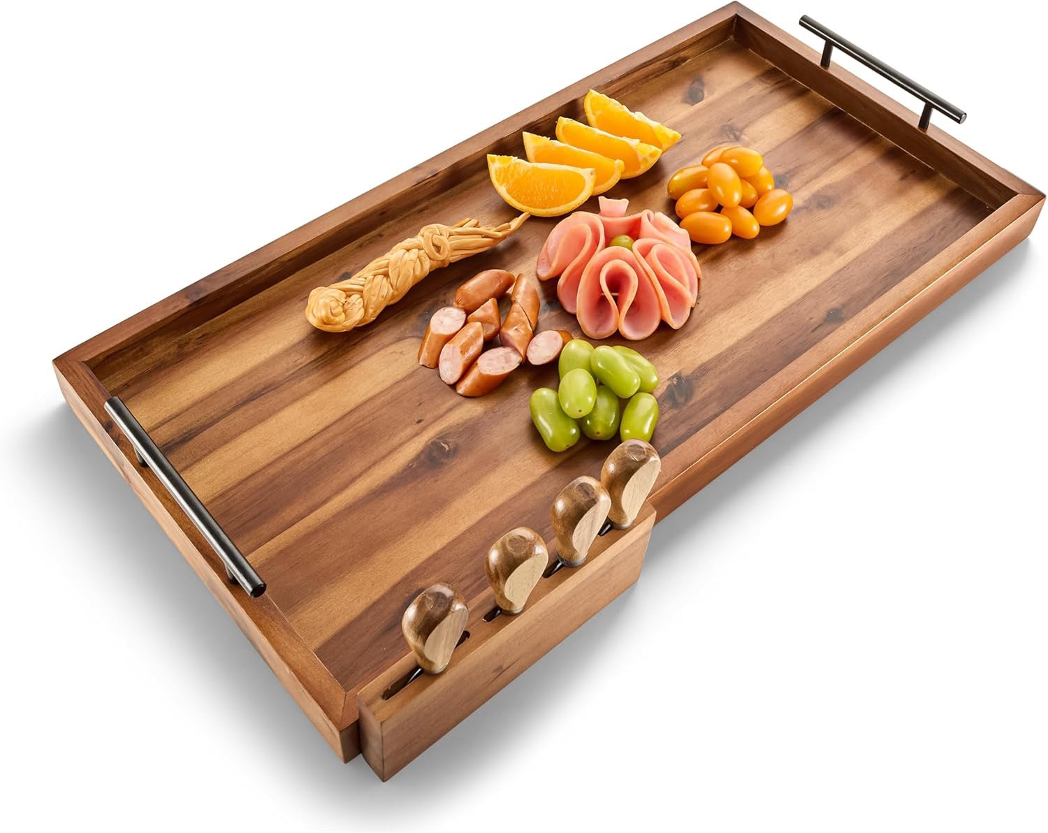 24" Acacia Wood Charcuterie Board with Handles | Extra Long Wooden Serving Tray for Cheese & Appetizers