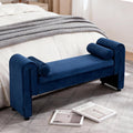 Velvet Tufted Storage Bench with Rolled Arms | Navy Upholstered End-of-Bed Ottoman with Solid Wood Legs