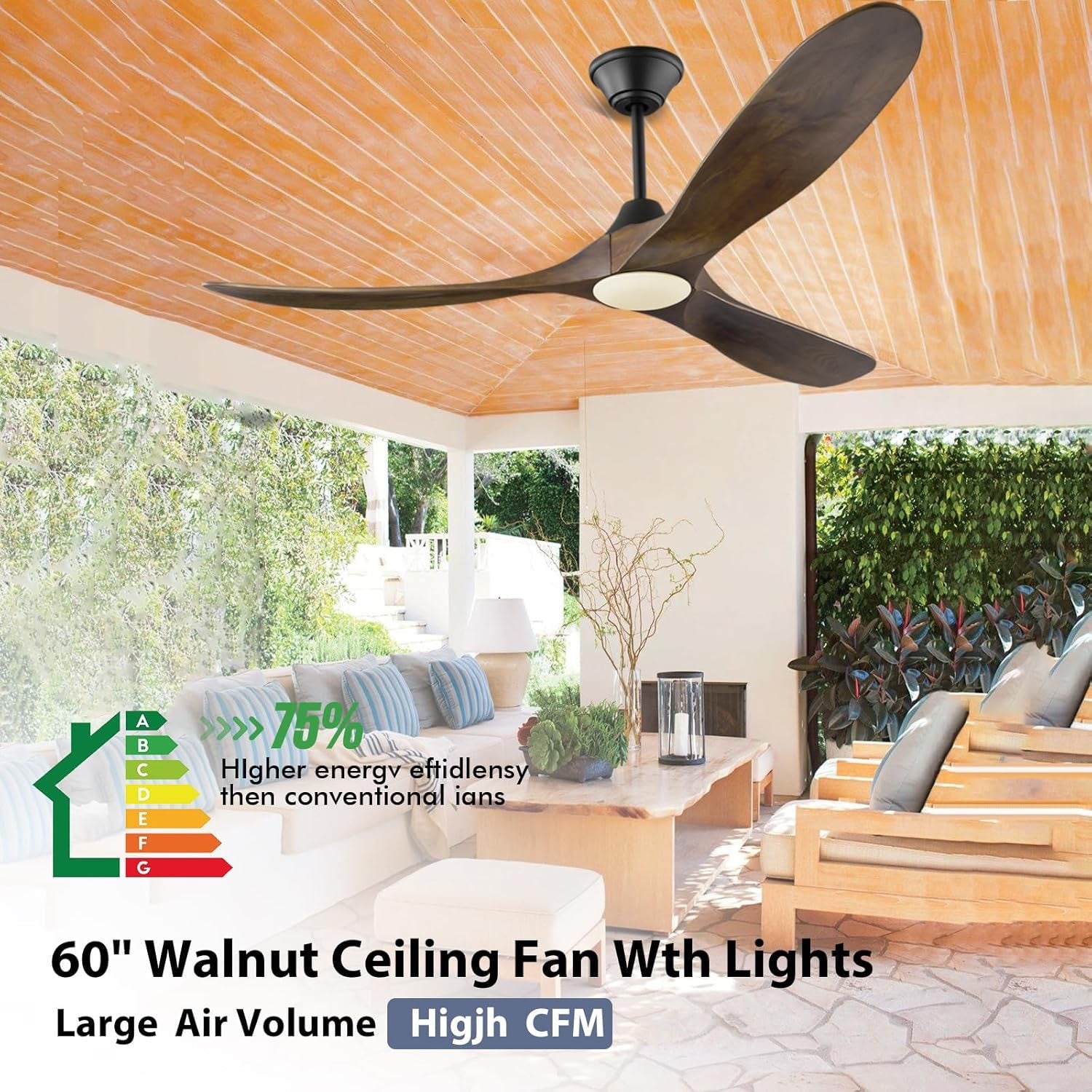 60″ Outdoor Ceiling Fan with Light | Damp-Rated Patio & Porch Fan with Remote & Smart Control