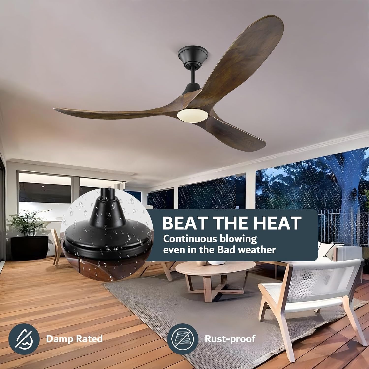 60″ Outdoor Ceiling Fan with Light | Damp-Rated Patio & Porch Fan with Remote & Smart Control