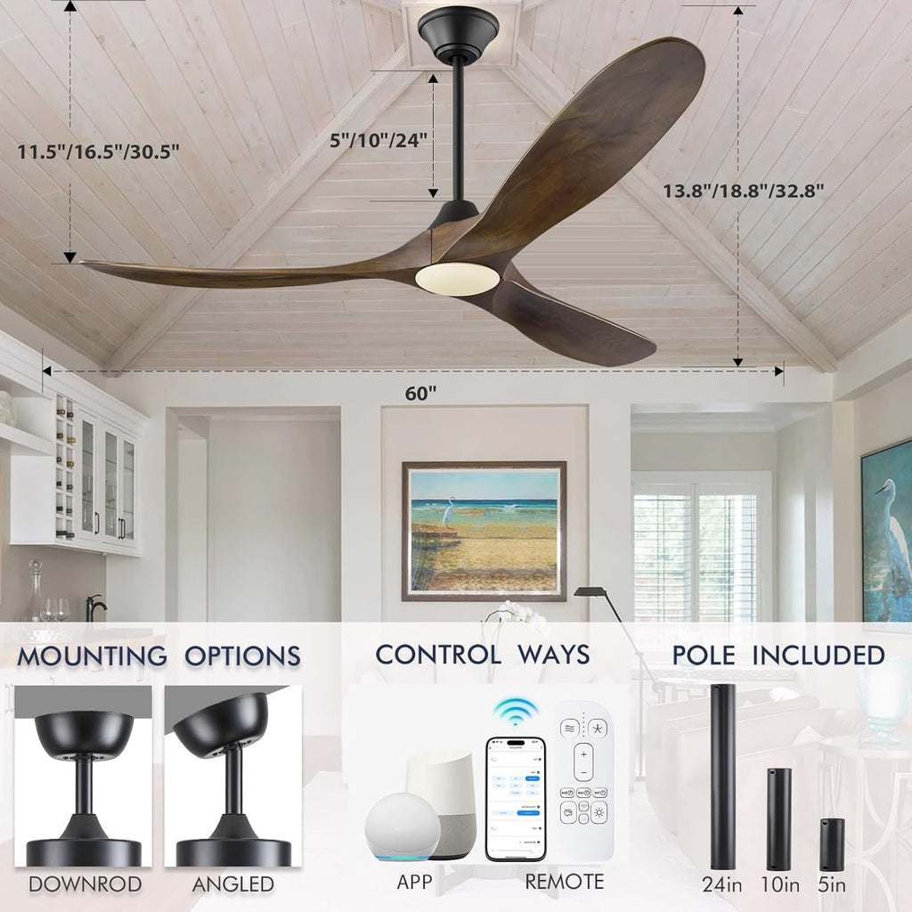 60″ Outdoor Ceiling Fan with Light | Damp-Rated Patio & Porch Fan with Remote & Smart Control