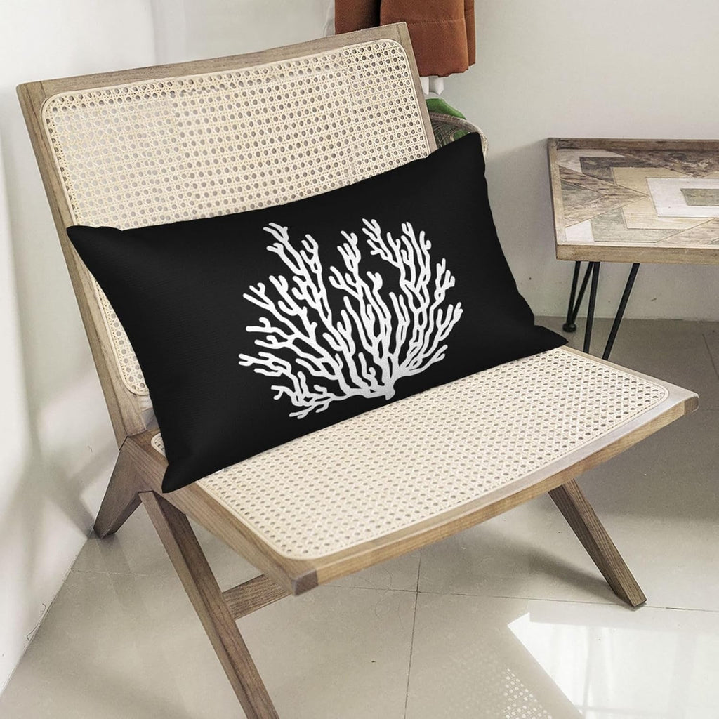 Coastal Starfish Lumbar Pillow Covers (12x20, Set of 2, Black) | Nautical Linen Throw Pillows for Sofa &amp; Bed