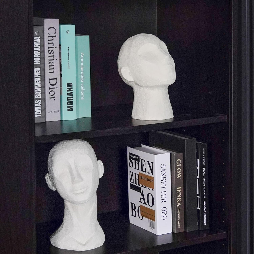 Abstract Thinker Head Sculpture | Modern Resin Bust Statue for Shelf & Table Decor