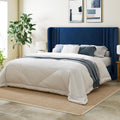 Allewie Queen Velvet Platform Bed Frame | Vertical Tufted Wingback Headboard with Underbed Storage (Blue)