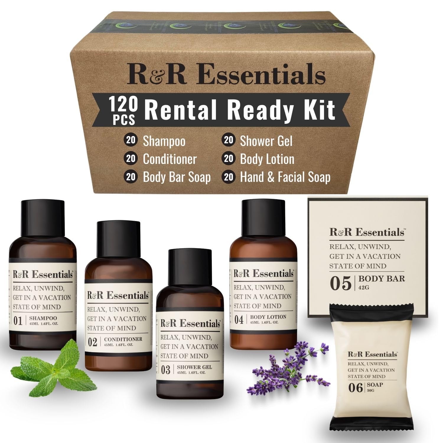 R&R Essentials Hotel Soaps & Toiletries Bundle | Travel-Size Vacation Home Amenities Kit