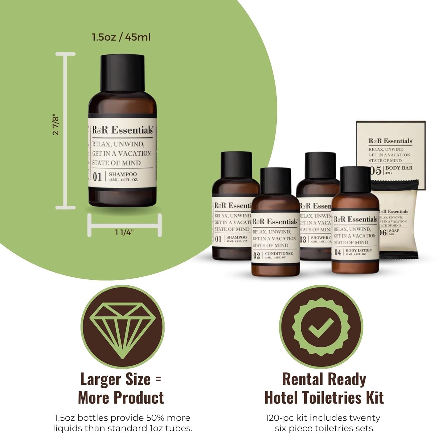 R&R Essentials Hotel Soaps & Toiletries Bundle | Travel-Size Vacation Home Amenities Kit