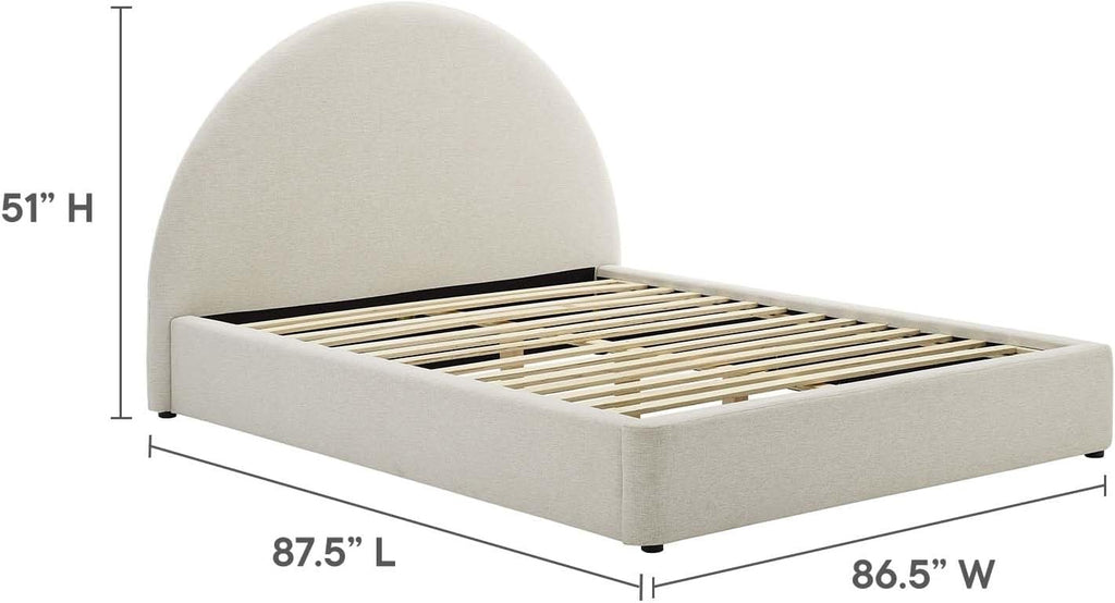 Modway Keynote King Upholstered Platform Bed | Curved Alabaster Velvet Cloud Frame