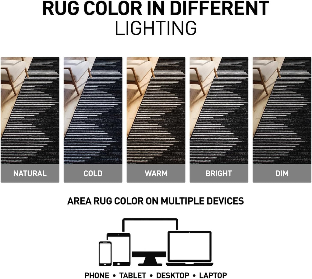 Rugshop Bohemian Stripe Runner Rug | Black 2' x 10' Stain-Resistant Runner
