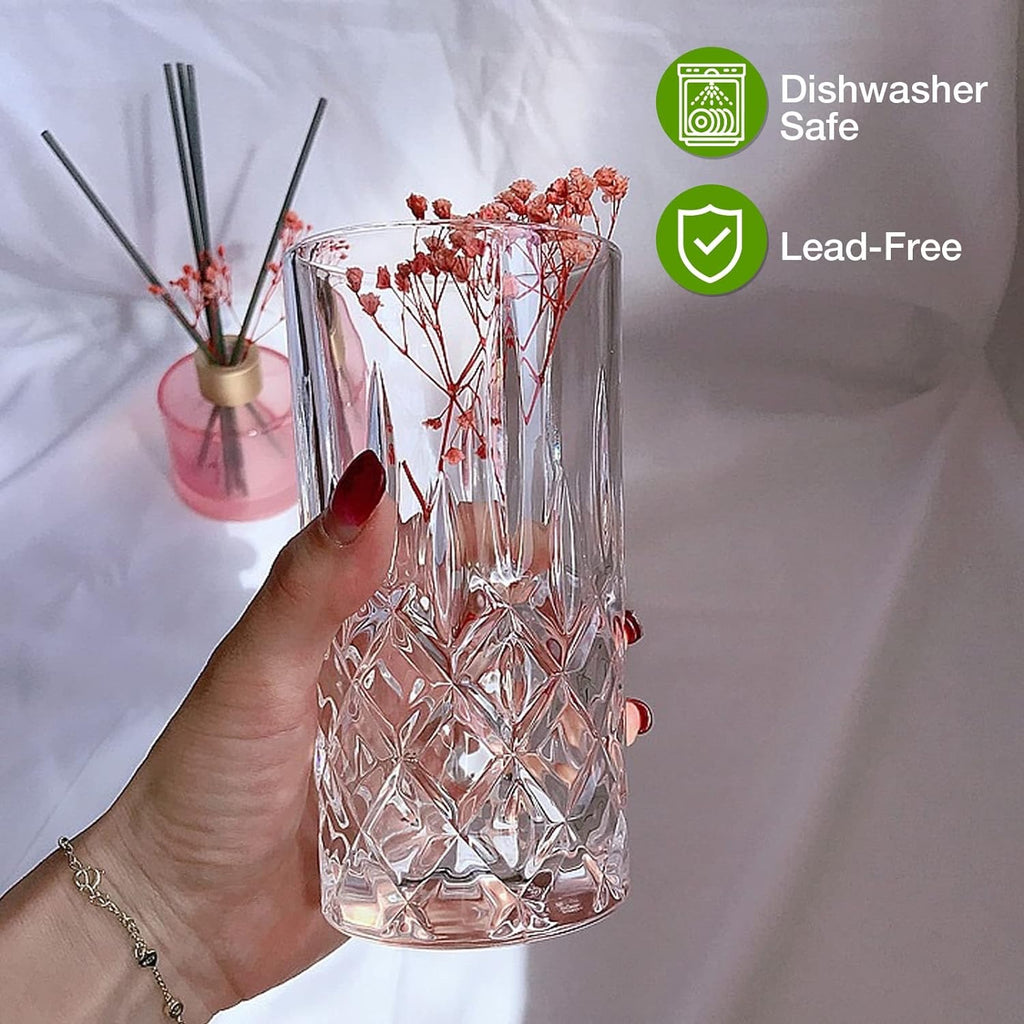 Crystal Drinking Glasses Set of 8 | 11oz Highball & Whiskey Glasses (Modern Mixed Cocktail Glassware Set)